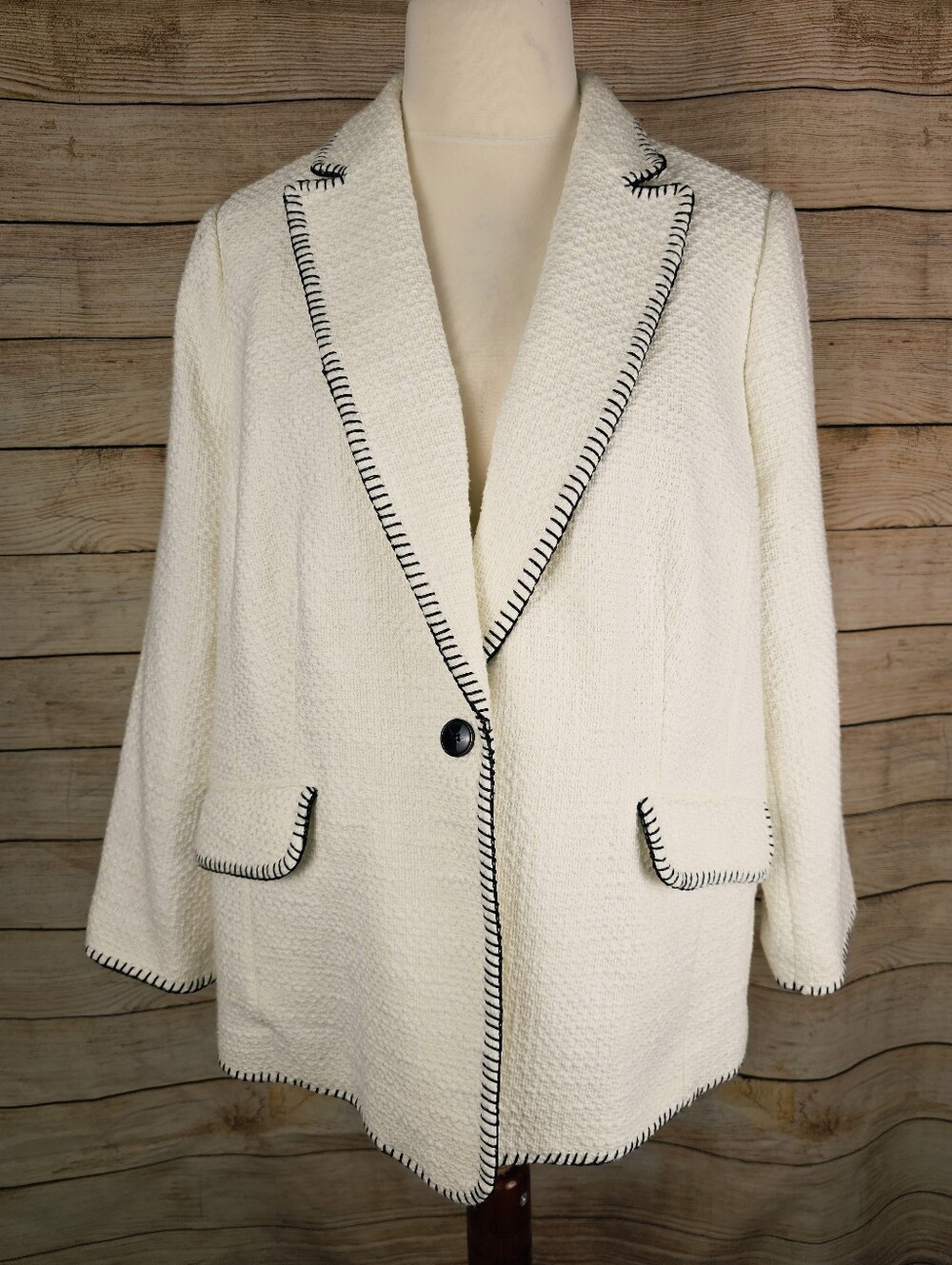 Talbots NEW Tweed Black & Ivory Blazer Size 16 W Petite